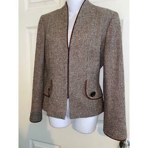 LORENZO RIVA Suede Trim WOOL CASHMERE BROWN TWEED ZIP FRONT Jacket BLAZER 10